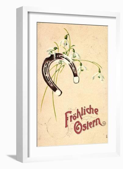 Präge Litho Frohe Ostern, Hufeisen, Glockenblumen-null-Framed Giclee Print