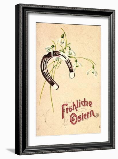 Präge Litho Frohe Ostern, Hufeisen, Glockenblumen-null-Framed Giclee Print