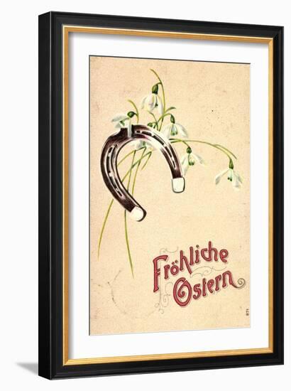 Präge Litho Frohe Ostern, Hufeisen, Glockenblumen-null-Framed Giclee Print