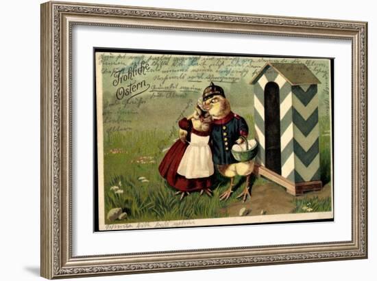 Präge Litho Frohe Ostern, Küken Als Soldat, Zollhaus-null-Framed Giclee Print