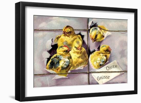 Präge Litho Frohe Ostern, Küken Schlüpfen Aus Paket-null-Framed Giclee Print