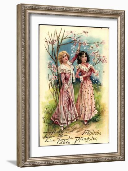 Präge Litho Glückwunsch Pfingsten, Frauen Mit Blumen-null-Framed Giclee Print