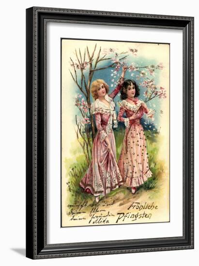 Präge Litho Glückwunsch Pfingsten, Frauen Mit Blumen-null-Framed Giclee Print