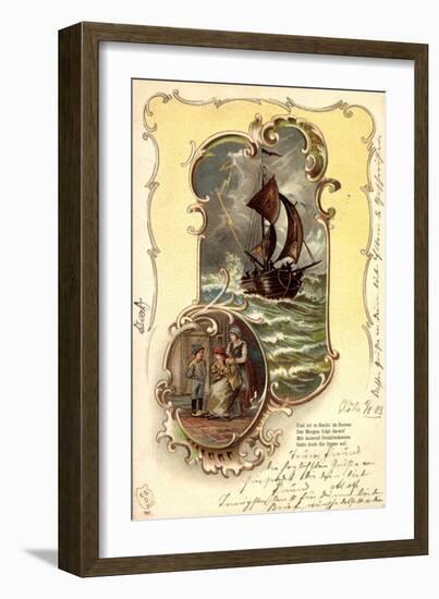 Präge Passepartout Litho, Segelboot, Frauen, Gedicht-null-Framed Giclee Print