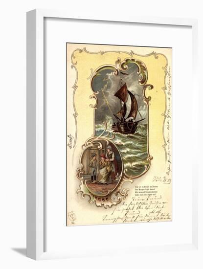 Präge Passepartout Litho, Segelboot, Frauen, Gedicht-null-Framed Giclee Print