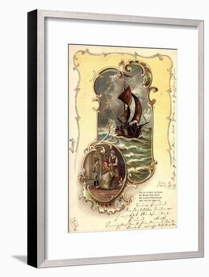 Präge Passepartout Litho, Segelboot, Frauen, Gedicht-null-Framed Giclee Print