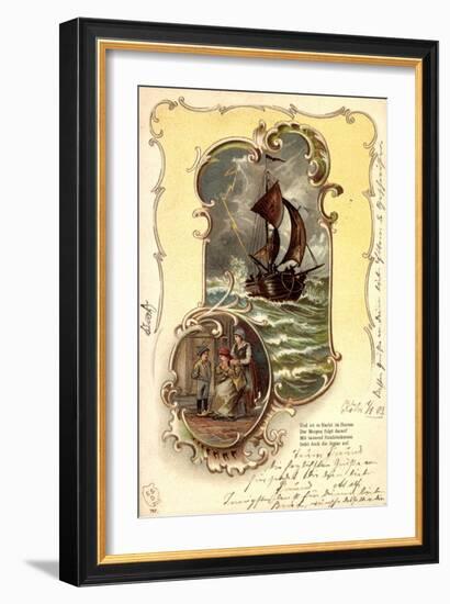 Präge Passepartout Litho, Segelboot, Frauen, Gedicht-null-Framed Giclee Print