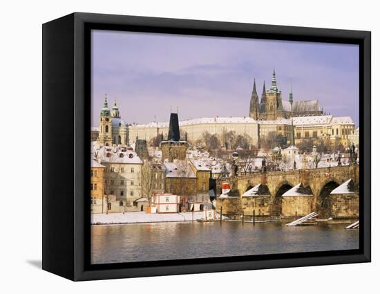 Prague Castle, Charles Bridge, Vltava River and Suburb of Mala Strana, Prague, Czech Republic-Richard Nebesky-Framed Premier Image Canvas