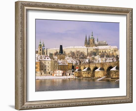 Prague Castle, Charles Bridge, Vltava River and Suburb of Mala Strana, Prague, Czech Republic-Richard Nebesky-Framed Photographic Print