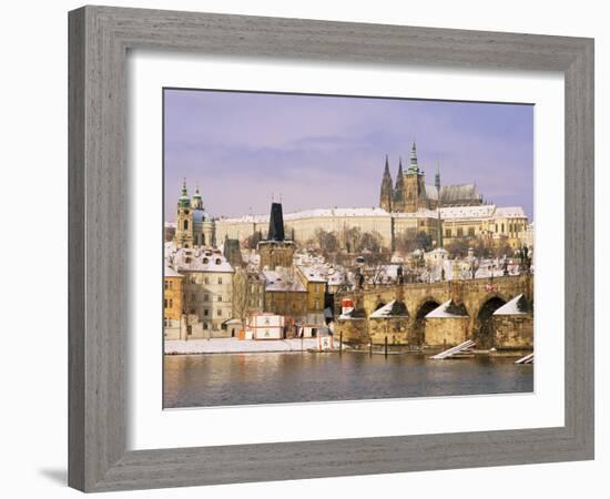 Prague Castle, Charles Bridge, Vltava River and Suburb of Mala Strana, Prague, Czech Republic-Richard Nebesky-Framed Photographic Print