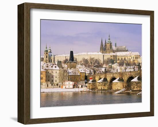 Prague Castle, Charles Bridge, Vltava River and Suburb of Mala Strana, Prague, Czech Republic-Richard Nebesky-Framed Photographic Print