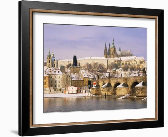 Prague Castle, Charles Bridge, Vltava River and Suburb of Mala Strana, Prague, Czech Republic-Richard Nebesky-Framed Photographic Print