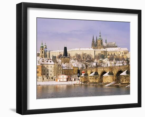 Prague Castle, Charles Bridge, Vltava River and Suburb of Mala Strana, Prague, Czech Republic-Richard Nebesky-Framed Photographic Print