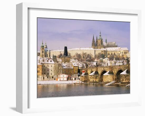 Prague Castle, Charles Bridge, Vltava River and Suburb of Mala Strana, Prague, Czech Republic-Richard Nebesky-Framed Photographic Print