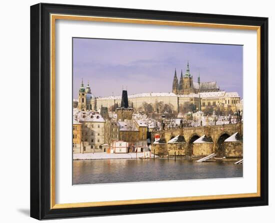 Prague Castle, Charles Bridge, Vltava River and Suburb of Mala Strana, Prague, Czech Republic-Richard Nebesky-Framed Photographic Print