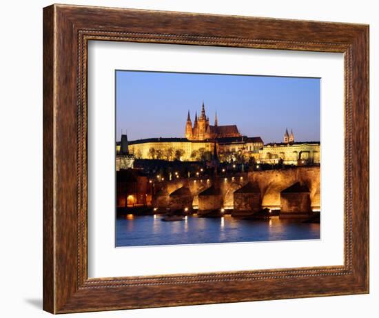 Prague Castle on the Skyline and the Charles Bridge over the River Vltava, UNESCO World Heritage Si-Hans Peter Merten-Framed Photographic Print