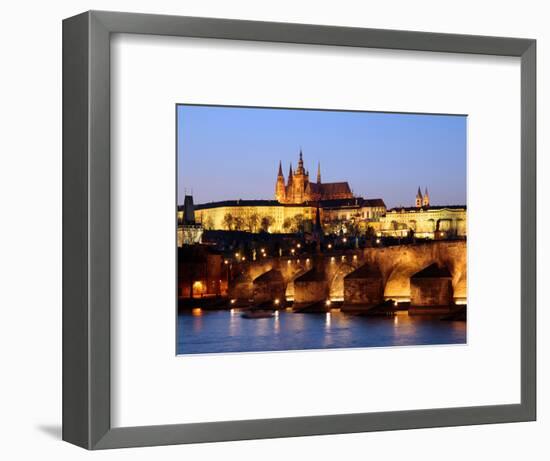 Prague Castle on the Skyline and the Charles Bridge over the River Vltava, UNESCO World Heritage Si-Hans Peter Merten-Framed Photographic Print