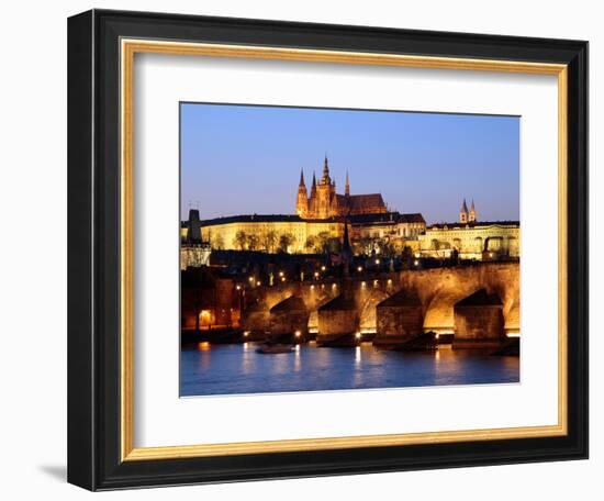 Prague Castle on the Skyline and the Charles Bridge over the River Vltava, UNESCO World Heritage Si-Hans Peter Merten-Framed Photographic Print