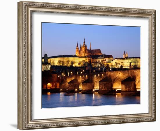 Prague Castle on the Skyline and the Charles Bridge over the River Vltava, UNESCO World Heritage Si-Hans Peter Merten-Framed Photographic Print