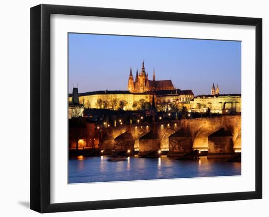 Prague Castle on the Skyline and the Charles Bridge over the River Vltava, UNESCO World Heritage Si-Hans Peter Merten-Framed Photographic Print