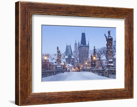 Prague - Charles Bridge Tower Nad St. Nicolas Church on Winter Morning-null-Framed Photographic Print