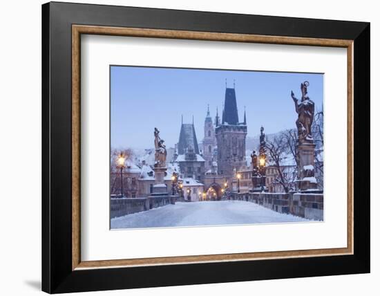 Prague - Charles Bridge Tower Nad St. Nicolas Church on Winter Morning-null-Framed Photographic Print