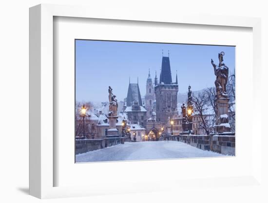 Prague - Charles Bridge Tower Nad St. Nicolas Church on Winter Morning-null-Framed Photographic Print