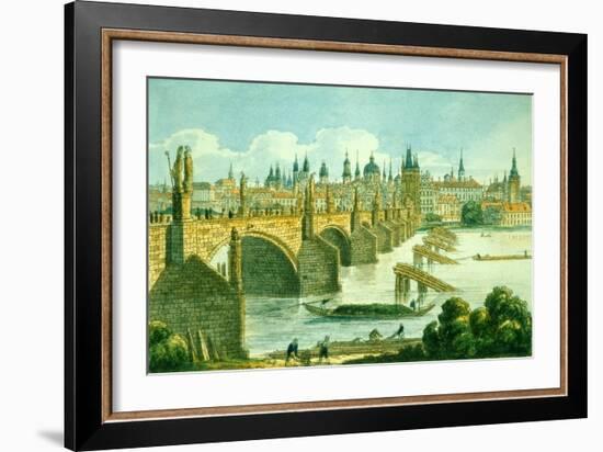 Prague's Old Town from Kampa Island, C.1830-Vincenc Morstadt-Framed Giclee Print
