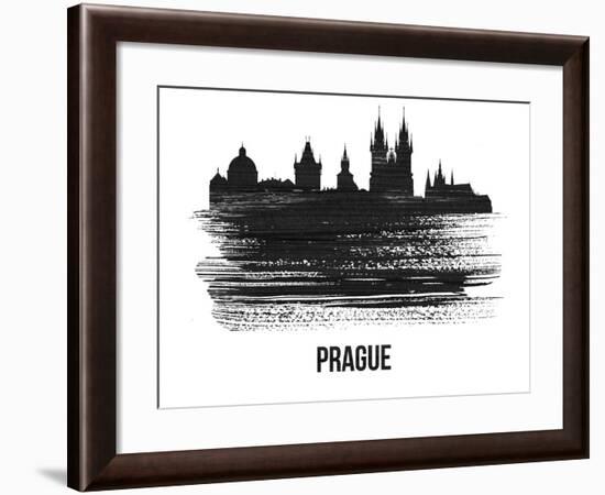 Prague Skyline Brush Stroke - Black II-NaxArt-Framed Art Print