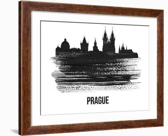 Prague Skyline Brush Stroke - Black II-NaxArt-Framed Art Print