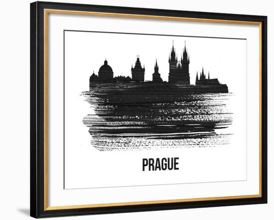 Prague Skyline Brush Stroke - Black II-NaxArt-Framed Art Print