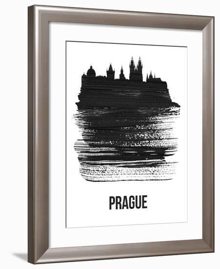 Prague Skyline Brush Stroke - Black-NaxArt-Framed Art Print