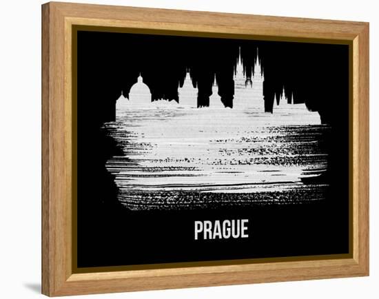 Prague Skyline Brush Stroke - White-NaxArt-Framed Stretched Canvas