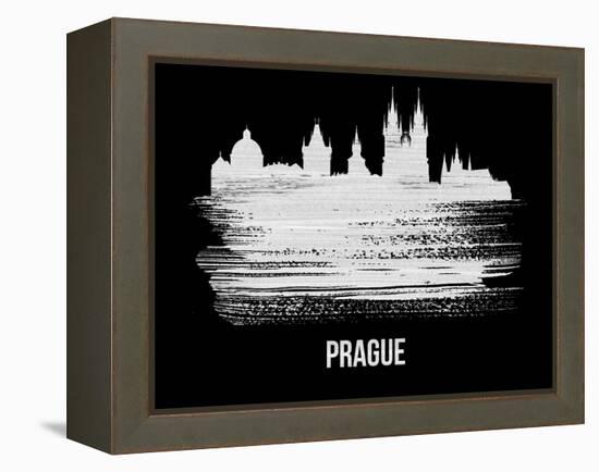 Prague Skyline Brush Stroke - White-NaxArt-Framed Stretched Canvas