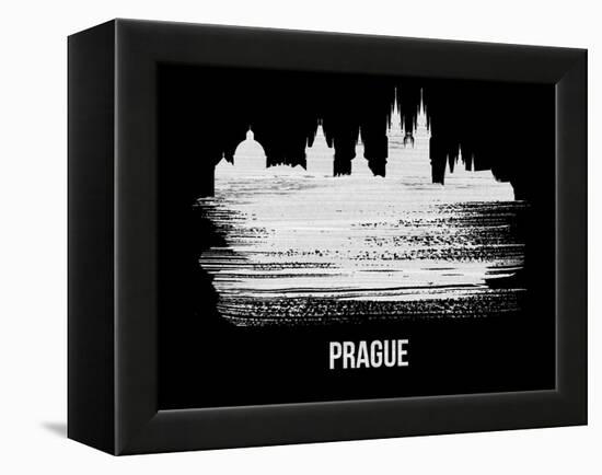 Prague Skyline Brush Stroke - White-NaxArt-Framed Stretched Canvas