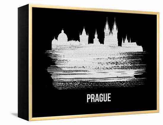 Prague Skyline Brush Stroke - White-NaxArt-Framed Stretched Canvas
