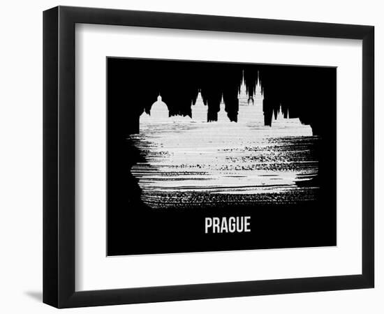 Prague Skyline Brush Stroke - White-NaxArt-Framed Art Print