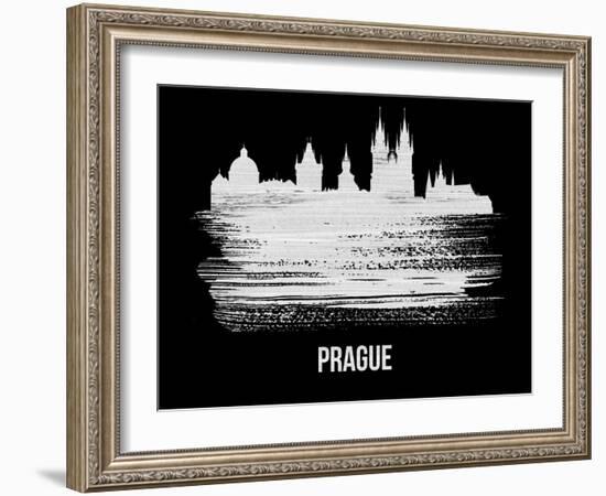 Prague Skyline Brush Stroke - White-NaxArt-Framed Art Print