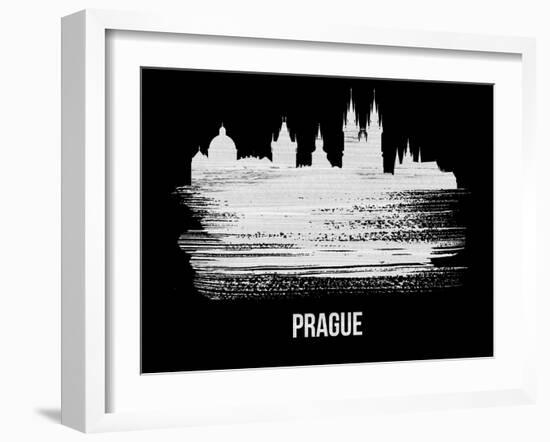 Prague Skyline Brush Stroke - White-NaxArt-Framed Art Print