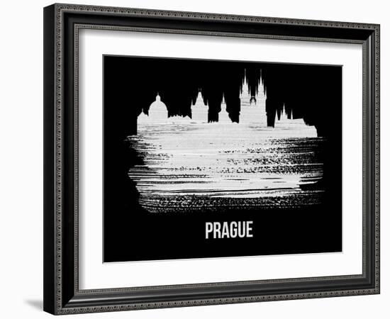 Prague Skyline Brush Stroke - White-NaxArt-Framed Art Print