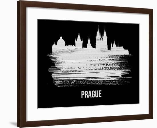 Prague Skyline Brush Stroke - White-NaxArt-Framed Art Print