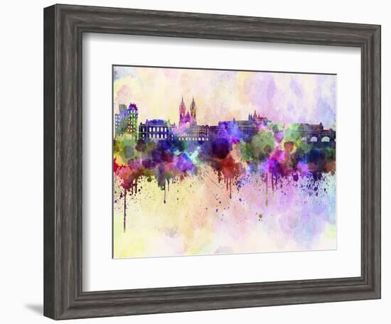 Prague Skyline in Watercolor Background-paulrommer-Framed Art Print