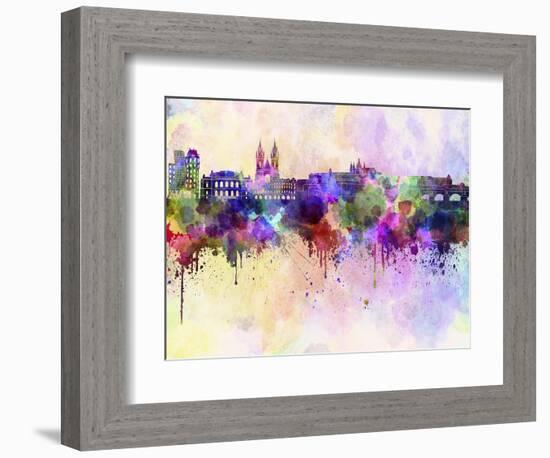 Prague Skyline in Watercolor Background-paulrommer-Framed Art Print