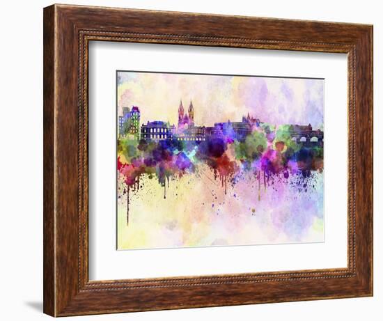 Prague Skyline in Watercolor Background-paulrommer-Framed Art Print