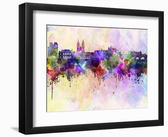 Prague Skyline in Watercolor Background-paulrommer-Framed Art Print