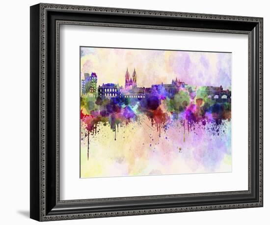 Prague Skyline in Watercolor Background-paulrommer-Framed Art Print