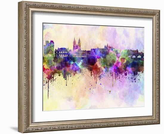 Prague Skyline in Watercolor Background-paulrommer-Framed Art Print