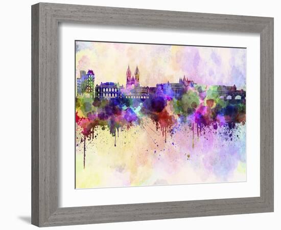 Prague Skyline in Watercolor Background-paulrommer-Framed Art Print