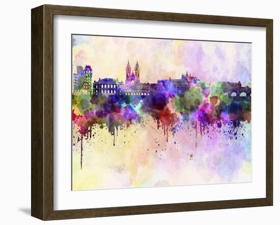 Prague Skyline in Watercolor Background-paulrommer-Framed Art Print