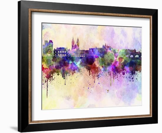 Prague Skyline in Watercolor Background-paulrommer-Framed Art Print